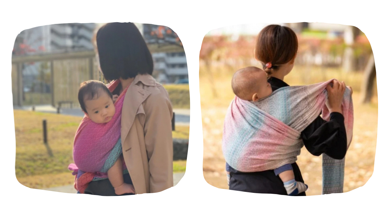 ベビーラップで赤ちゃんを抱っこ・おんぶしている様子